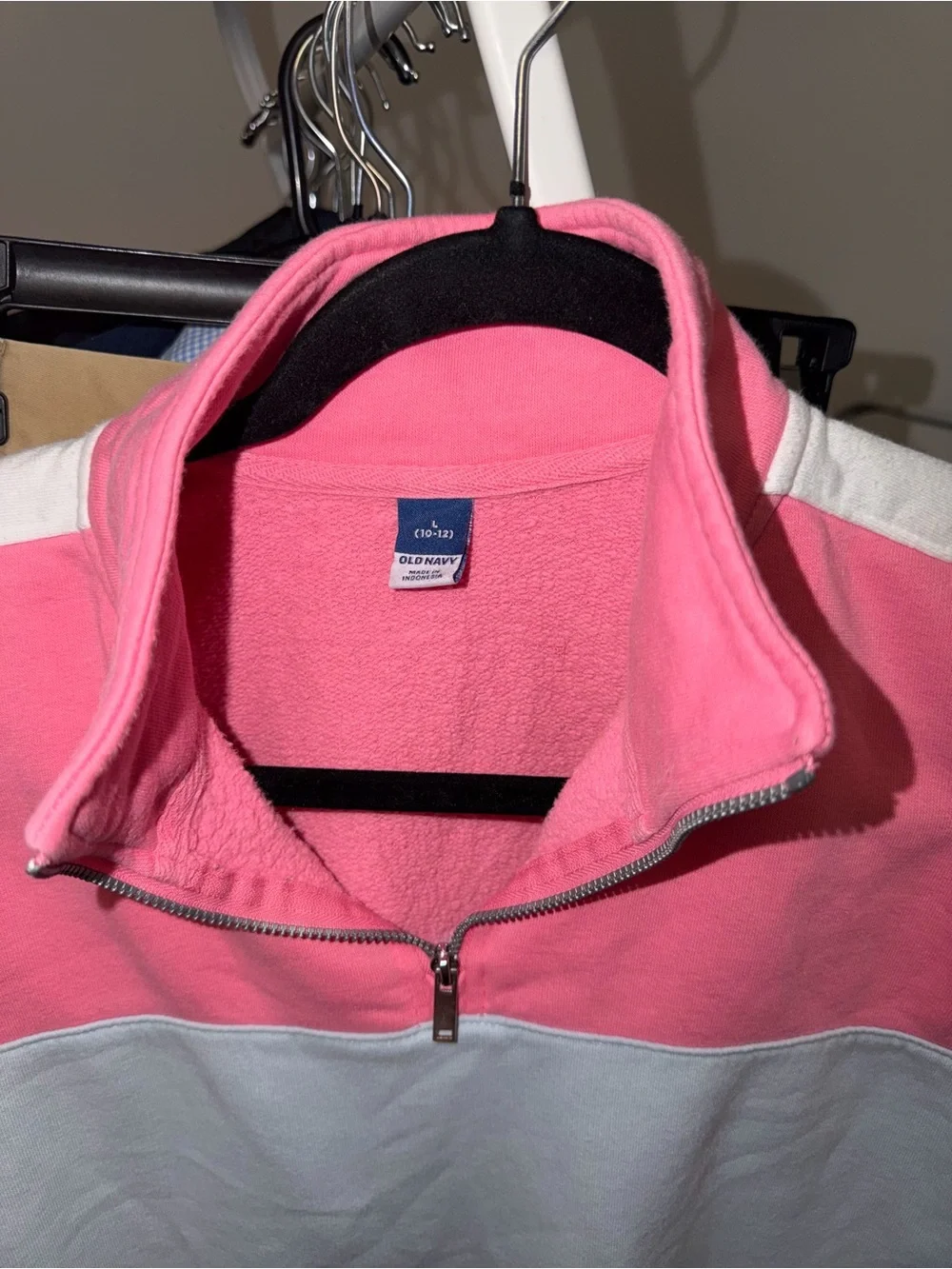 Girls Old Navy Pink and White Half-Zip Colorblock Pullover Sweater